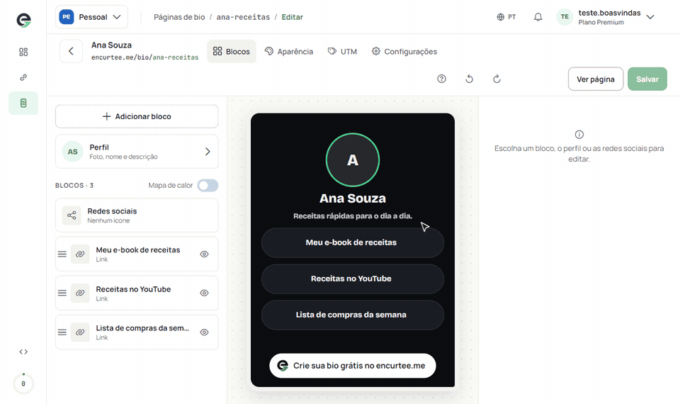 Aba Configurações: digitando um novo nome de usuário até aparecer Disponível
